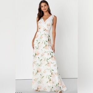 Lulus Romantic Possibilities White Floral Print Maxi Dress
